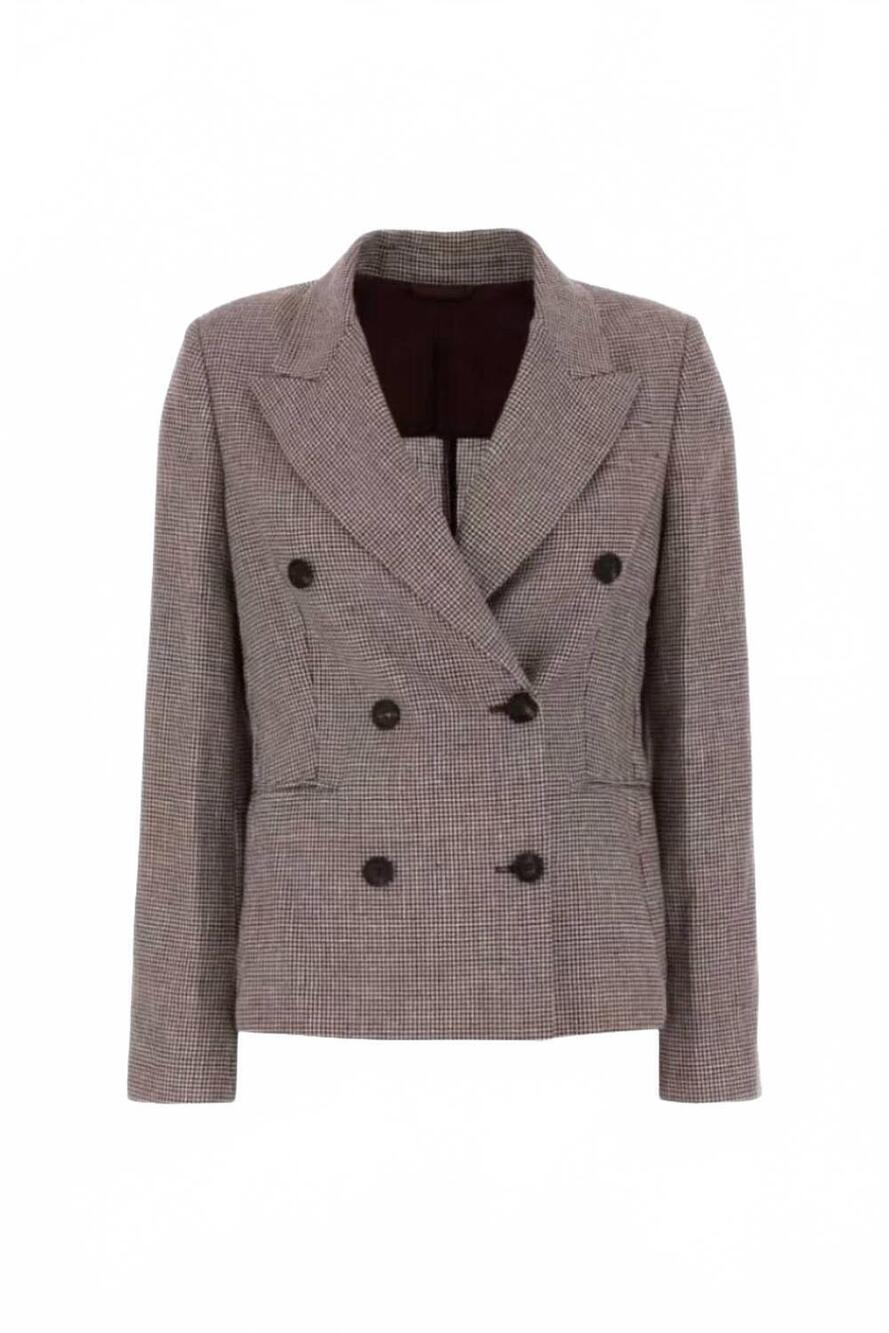 NEW BRUNELLO CUCINELLI women's double-breasted long-sleeve blazer in brown and n